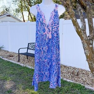 Lilly Pulitzer Sleeveless Midi Dress | Blue Pink Abstract Print | Size XL